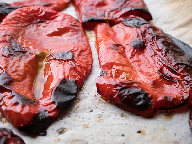 Roasted red peppers with olive oil - fotografia de stock