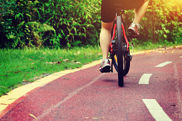 istock people legs cycling on trail at park 612841868