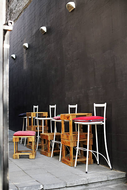 istock Bar chairs with wooden tables 612844806