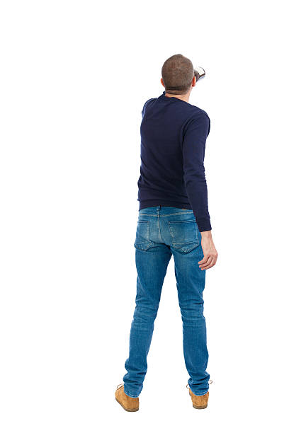 istock Back view of drunk man with  bottle  wine. drinking young 612844874