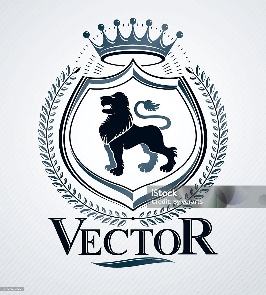 Emblema vetorial, design heráldico vintage. - Vetor de Animal royalty-free