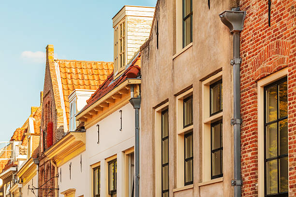 Historic white houses in the center of Gouda, Netherlands