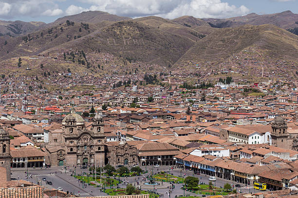 istock Aerial view of the main square in Cusco, Peru 612848324