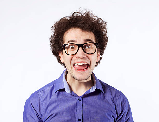 istock Excited hipster in violet shirt 612849800