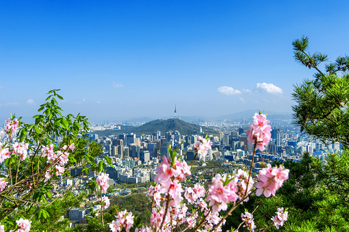 Aerial view of the capital city of Seoul in South Korea, seen a sunny day.