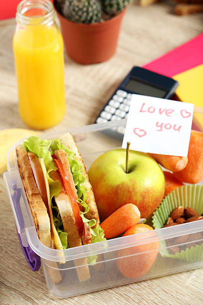 istock Tasty and fresh sandwiches on a brown table 612851314