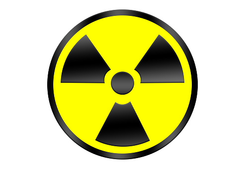 Nuclear symbol on push button. Radioactive danger symbol.