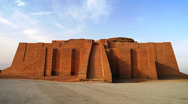 Restored ziggurat in ancient Ur, sumerian temple, Iraq stock photo