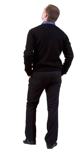 istock back view of Business man  looks ahead. 612857594
