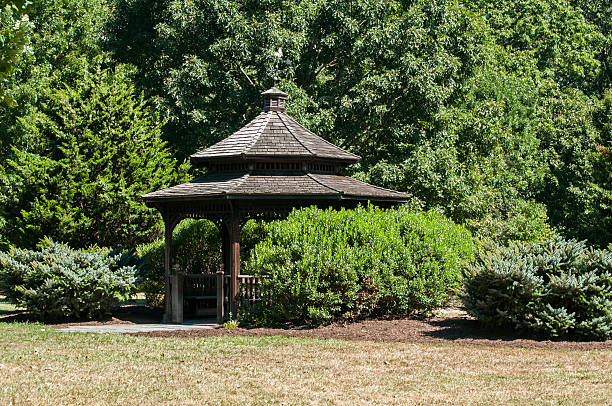 istock Wooden pavilion in park 612858572