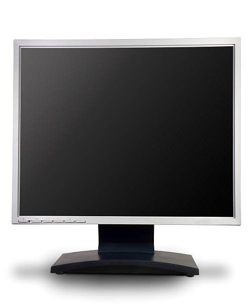 istock One computer LCD monitor with black screen. 612859196