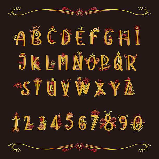 illustriertes alphabet - decoration fairy tale alphabet abstract stock-grafiken, -clipart, -cartoons und -symbole