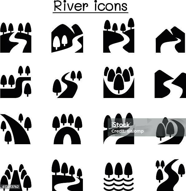 River Lake Canal Nature Icons Set Stock Illustration - Download Image Now - Icon Symbol, River, Canal