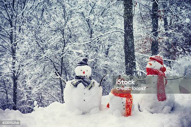 Pupazzi Di Famiglia - Fotografie stock e altre immagini di Pupazzo di neve - Pupazzo di neve, Natale, Famiglia