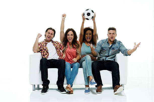 istock Cheerful four friends cheering 613015986