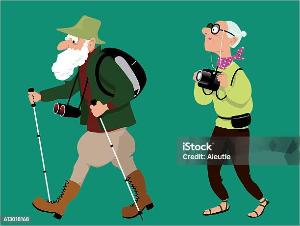 Hiking Seniors Stock Illustration - Download Image Now - Senior Adult, Active Lifestyle, Active Seniors