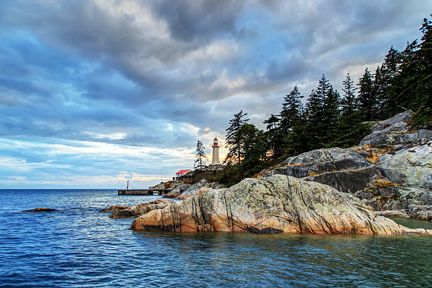 point atkinson lighthouse at sunset after thunderstorm - canadian beach imagens e fotografias de stock