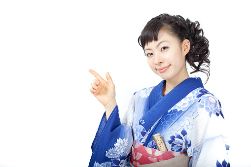 Japanese woman wearing yukata making gestures