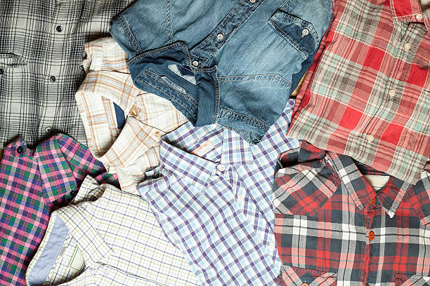 istock Lot of different checkered shirts. 613021468
