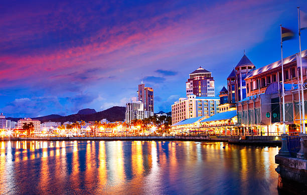 Watrefront in Port Louis by night, Mauritius