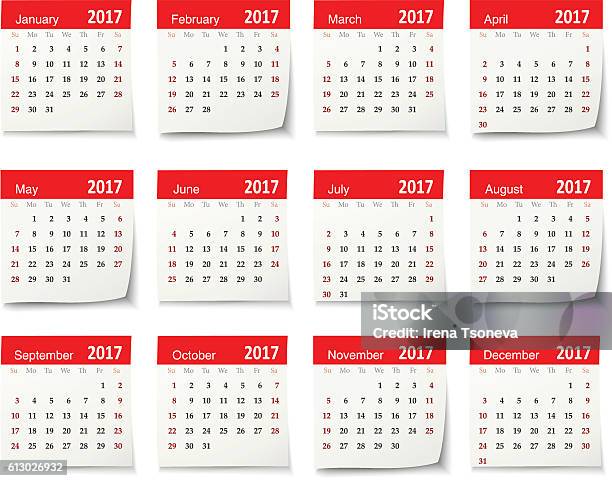 Calendar For 2017 Vector Stock Illustration - Download Image Now - 2017, November, Calendar