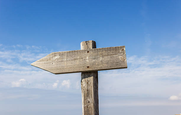 istock directional wood signal on blue sky 613028542