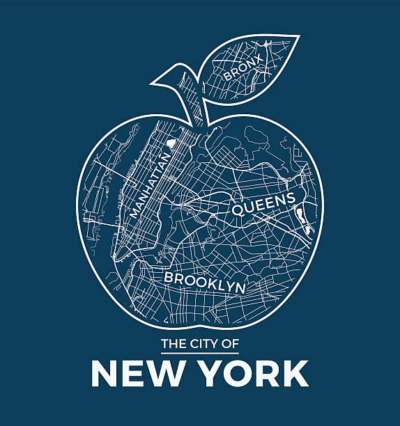 illustrations, cliparts, dessins animés et icônes de new york big apple t-shirt design graphique avec carte de la ville. - brooklyn sign new york city queens