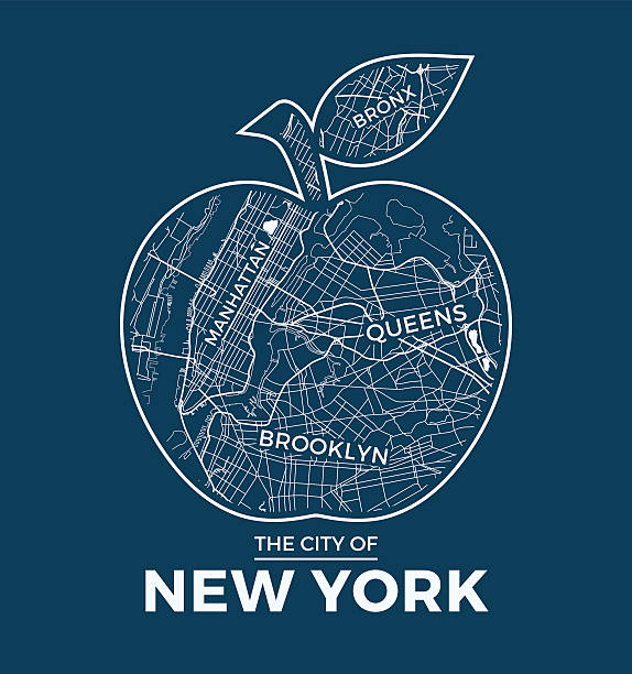 illustrazioni stock, clip art, cartoni animati e icone di tendenza di design grafico della t-shirt big apple di new york con mappa della città. - brooklyn new york city retro revival old fashioned