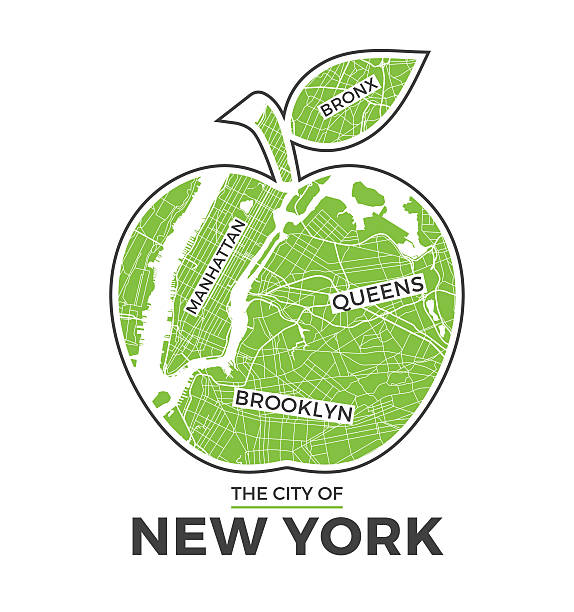 illustrations, cliparts, dessins animés et icônes de new york big apple t-shirt design graphique avec carte de la ville. - brooklyn sign new york city queens