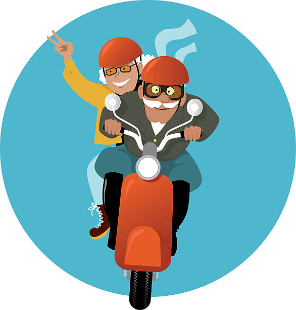 ilustrações de stock, clip art, desenhos animados e ícones de uma scooter de equitação - motorcycle biker riding motorcycle racing