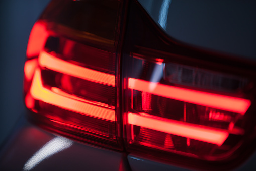 Detail on the rear light of a car.