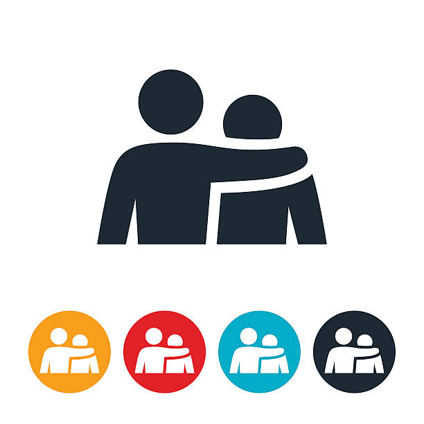 Giving Support Icon An icon of a person with their arm around a rejected and sad person. The icons represents the support and strength a person can give to help another in need. arm around stock illustrations