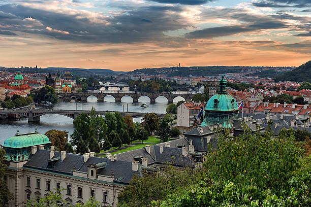 istock Beautiful Panoramic View of Prague Bridges 613032630