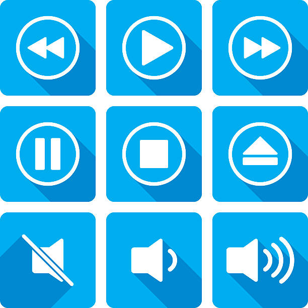 Video Playback Icons Silhouette Set Vector illustration of a video playback set of icons in flat style. resting stock illustrations