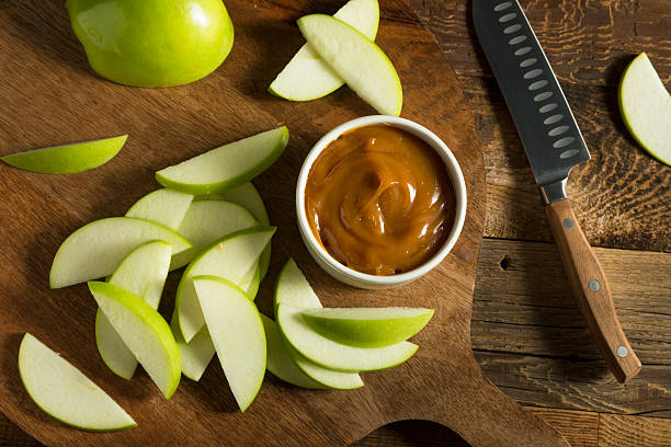 Sweet Homemade Caramel Dip with Sliced Apples to Snack On