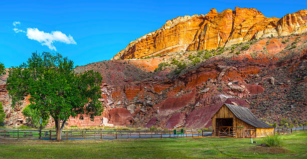 Barn of the Gifford homestead in Capitol Reef Panorama Panoramic view of Capital Reef National Park Utah capitol reef national park stock pictures, royalty-free photos & images