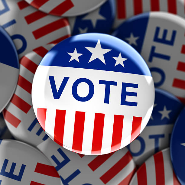 istock Vote buttons in red, white, and blue 613038574