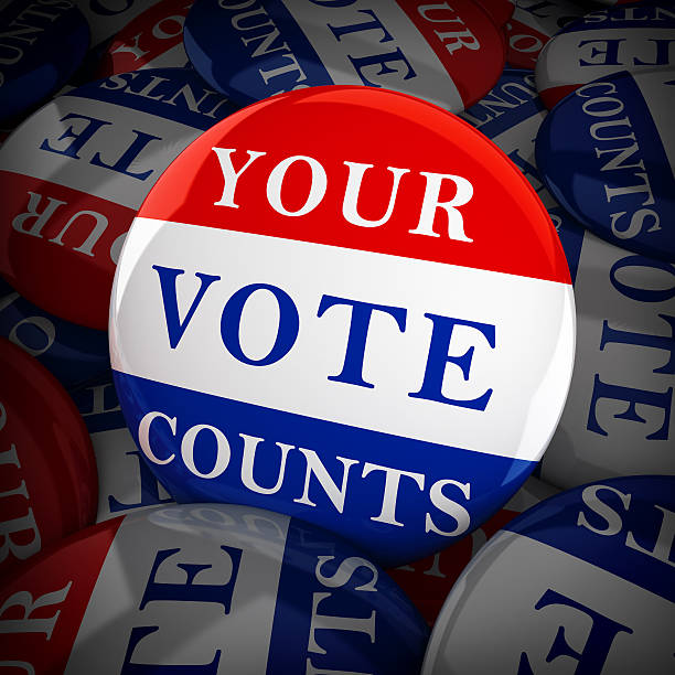istock Vote buttons in red, white, and blue 613039022