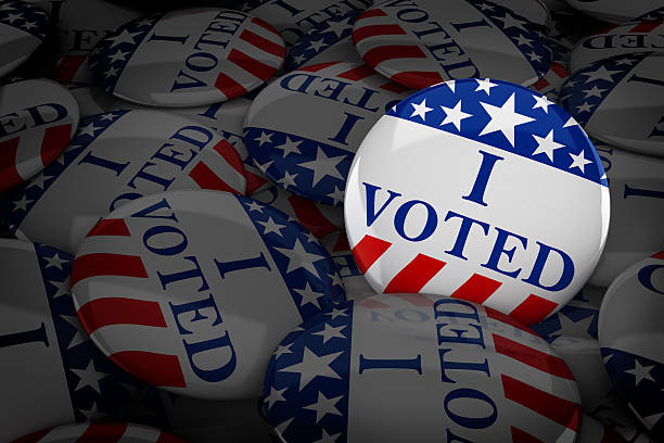 istock Vote buttons in red, white, and blue 613039294