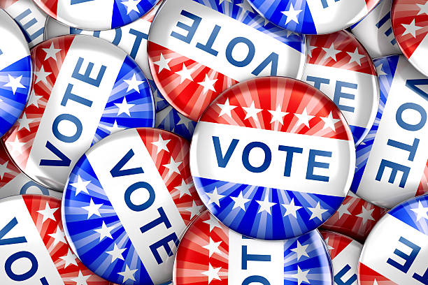 istock Vote buttons in red, white, and blue 613039648