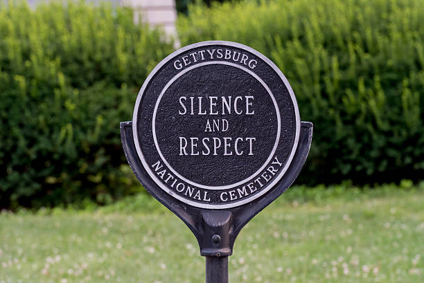Silence and Respect Sign Silence and Respect sign in cemetery gettysburg national cemetery stock pictures, royalty-free photos & images