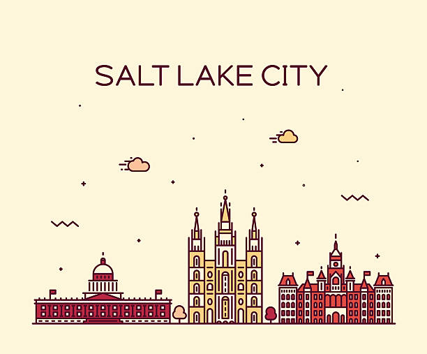 Salt Lake city skyline Utah vector linear style. Salt Lake city skyline, Utah. Trendy vector illustration, linear style mormonism stock illustrations
