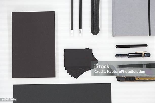 Office Stationery Stock Photo - Download Image Now - Black Card, Book Cover, Business Card