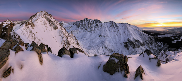 Winter mountains on sunset