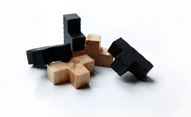 istock Wooden 3D puzzle blocks on white background 613048606