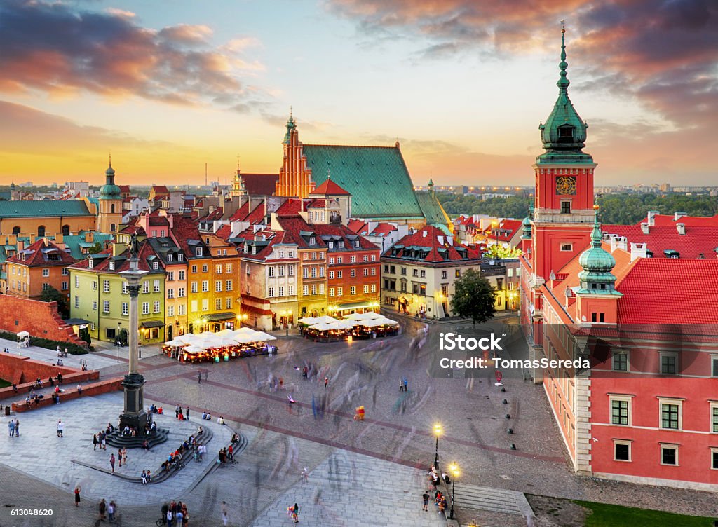 Night panorama of Old Town in Warsaw, Poland Warsaw Stock Photo