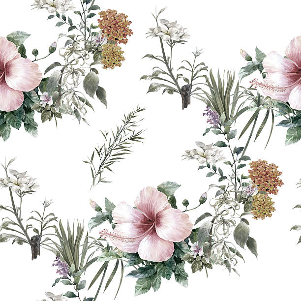 istock painting of leaf and flowers, seamless pattern 613053234