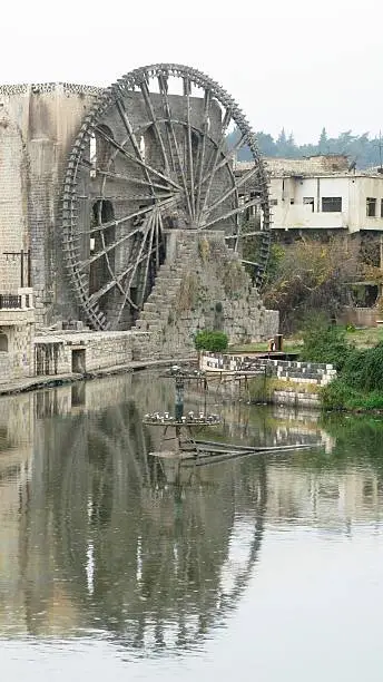 Irrigation Water-wheel norias in Hama on the Orontes river, Syria