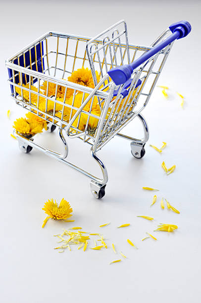 istock Shopping cart with flowers. 613055812
