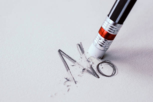 istock pencil erasing the word No on paper. 613056306